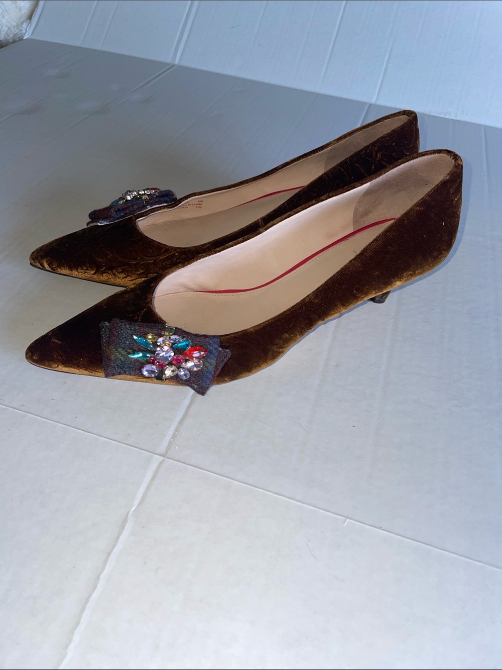 Cole Haan Brown Velvet Pointed-Toe Embellished Heels - Picture 2 of 9